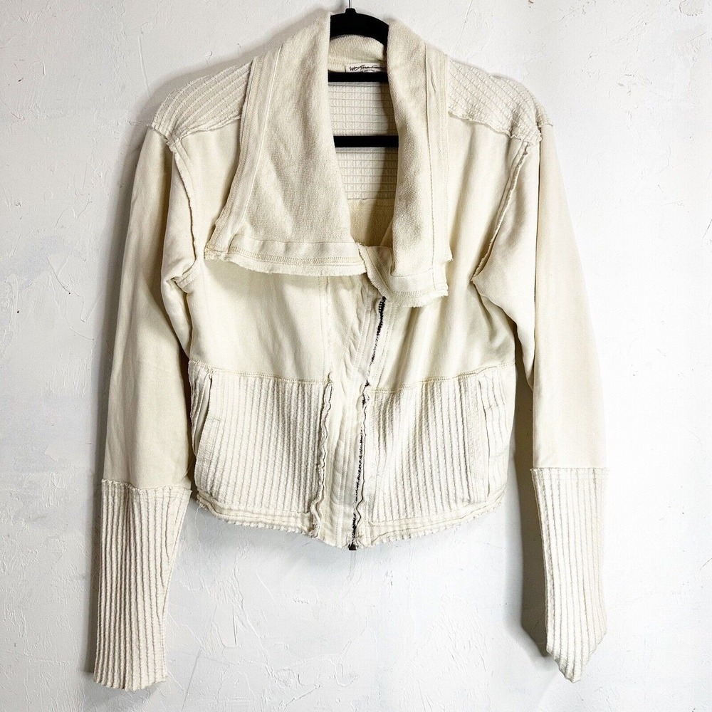Free People Hazel Cardi Ivory Stiletto Jacket Zip-Up Slouchy Oversized XS